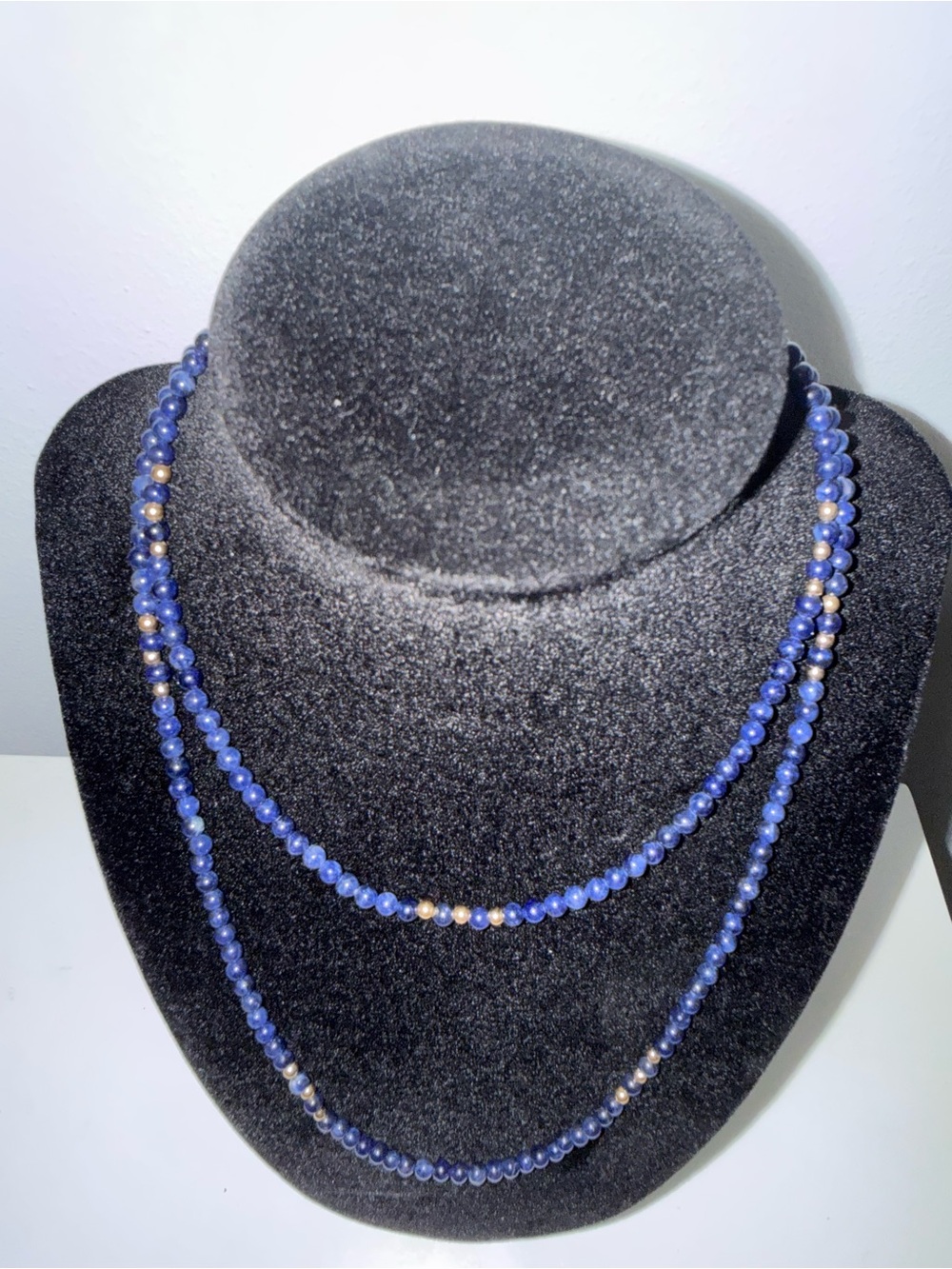 Vintage Double Strand Lapis Blue Beaded Necklace -  Layered Dainty Jewelry